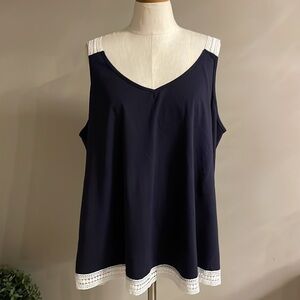 EMERY ROSE Plus solid navy blue tank top LACE straps and hem cotton stretch 3XL